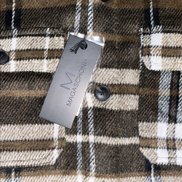 Magaschoni Men's Plaid Shirt Jacket - Black and Brown - Picture 7 of 10